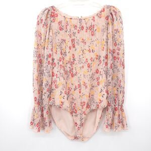 Revolve Tularosa bodysuit cottagecore romantic pink floral long sleeve Size S